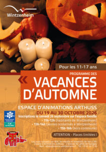 Programme des vacances d'automne 2026 pour les 11-17 ans à l'Espace d'Animations Arthuss - recto